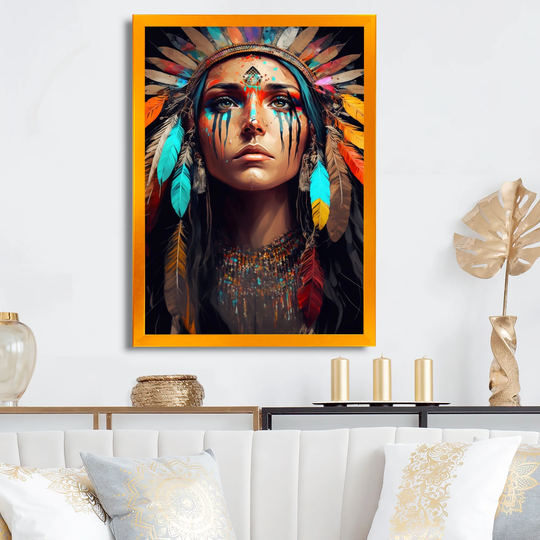Designart 'Colorful Native American Woman II' Contemporary Glam Framed Art Print