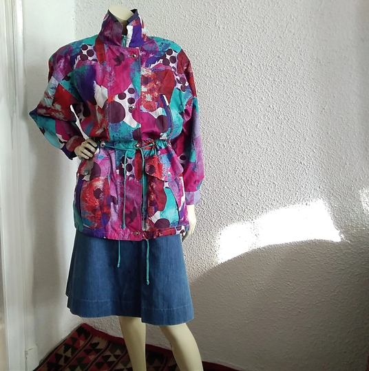 80S Vintage Spring Jacket Colorful Windbreaker Pop-Art Woman