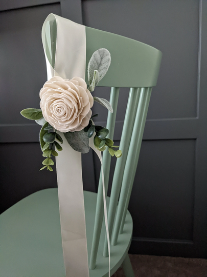 Ivory Flower & Greenery Chair Swag Pew Decor - Wedding Ceremony Aisle Decoration Easy End Runner Bow For Classic