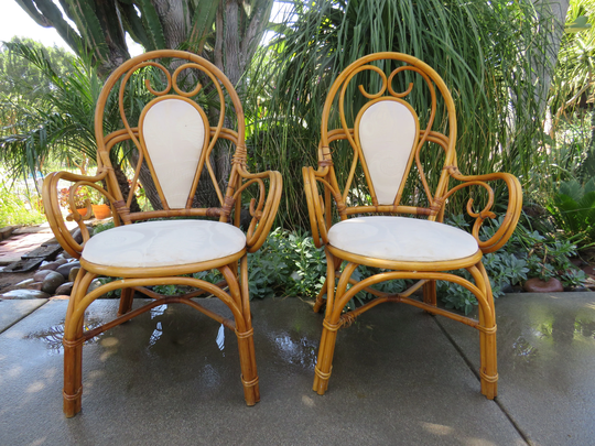 Vintage Bent Bamboo Arm Chairs Pair Of 2 As Found Mcm Franco Albini? Thonet? Organic Modern Boho Hippie Summer Outdoor Dinning Local Pick Up