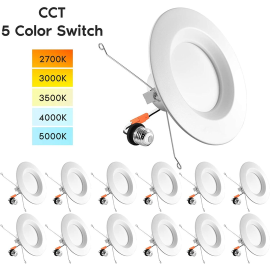 Luxrite 5/6" LED Recessed Retrofit Downlight, Color Selectable 2700K - 5000K, Dimmable, 1100lm, 12-Pack