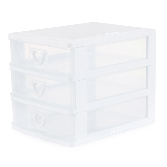 Gracious Living Clear Mini 3 Drawer Desk and Office Organizer with White Finish - 3.7