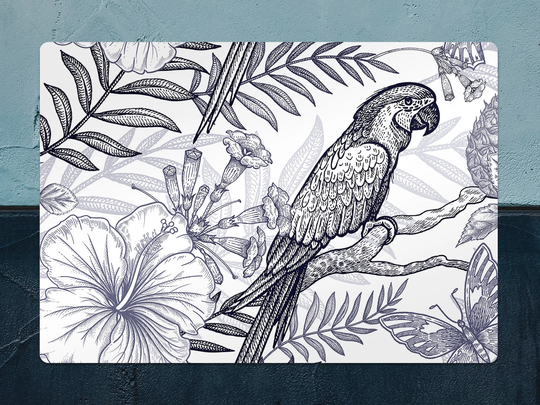 Tropical Parrots Chair Mat, Black Protective White Splat Exotic Vinyl Floor Flooring, Gift Idea, Splash Mat