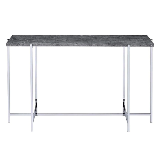 Rectangular Faux Marble Sofa Table in Chrome Finish