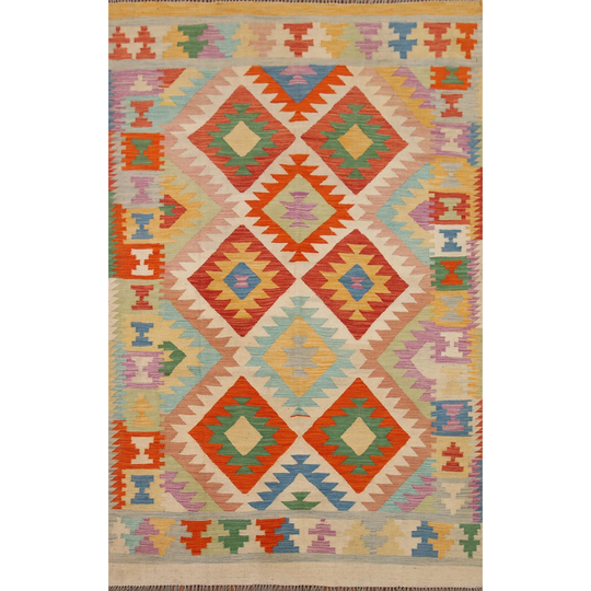 Colorful Kilim Oriental Area Rug Hand-woven Wool Carpet - 4'9" x 6'9"