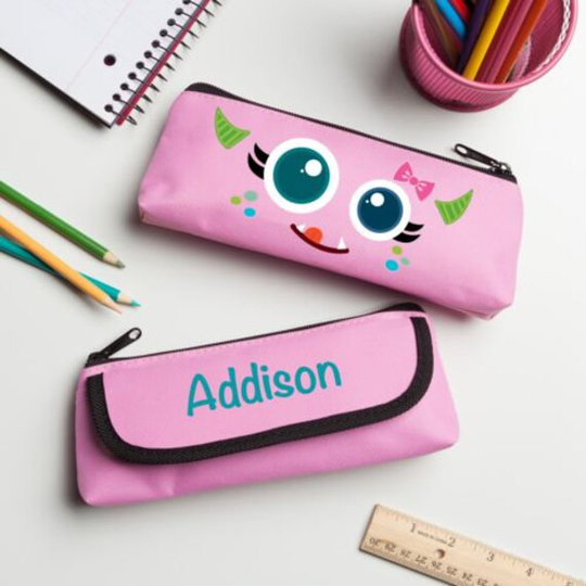 Girl Monster Personalized Pencil Case, Customized Kids Pencils Pouch, Back To School Supplies