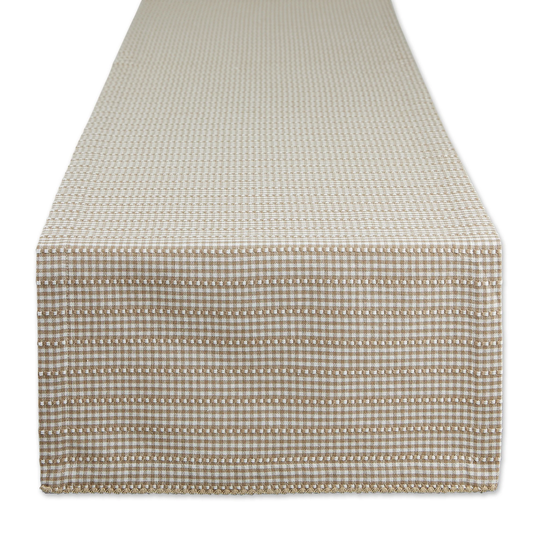 14" x 72" Stone Brown White Farmhouse Gingham Decorative Table Runner