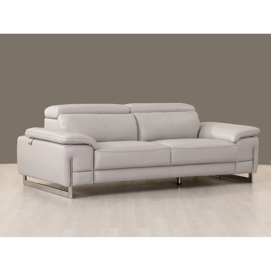 Modern Top Grain Grey Leather Upholstered Living Room Sofa