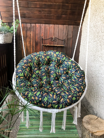 Cushion For Macrame Hanging Hammock Chair | Waterproof Outdoor Fabric|Macrame Swing Pillow| Overstuffed Thick Round Cushion