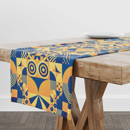 Table Runner Yellow Blue Round | Unique Design Decor High Quality Textile & Print Made in Eu