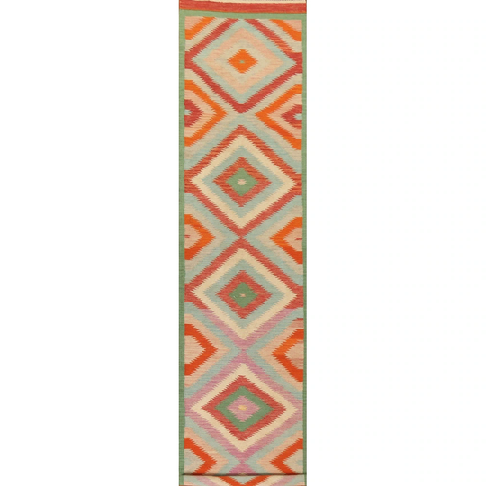 Southwestern Kilim Colorful Runner Rug Hand-woven Wool Carpet - 2'10"x 16'8"