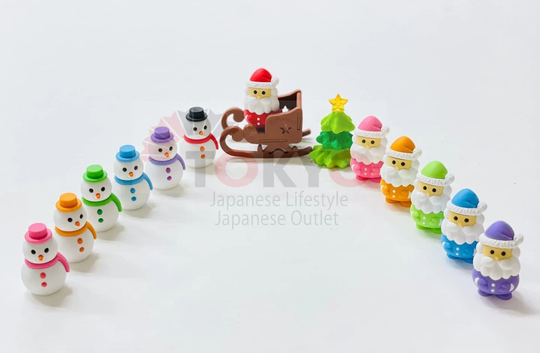 Mixed Iwako Pencil Snowman & Santa Erasers Gift Set | Mix 10Pcs