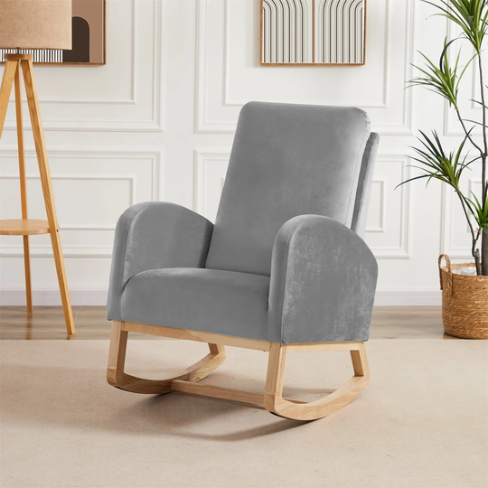 Accent Rocking Chair, Upholstered Nursery Glider Rocker for Baby and Kids, Comfy Armchair with Side Pocket