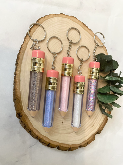 Glitter Pencil Keychain, Custom Keychain, Glitter Teacher Gifts, Personalized Floating Keychain