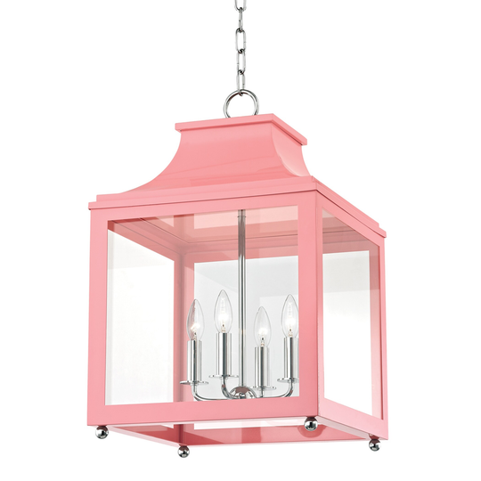 Mitzi by Hudson Valley Leigh 4-light Polished Nickel Large Pendant with Pink Accents, Clear Glass