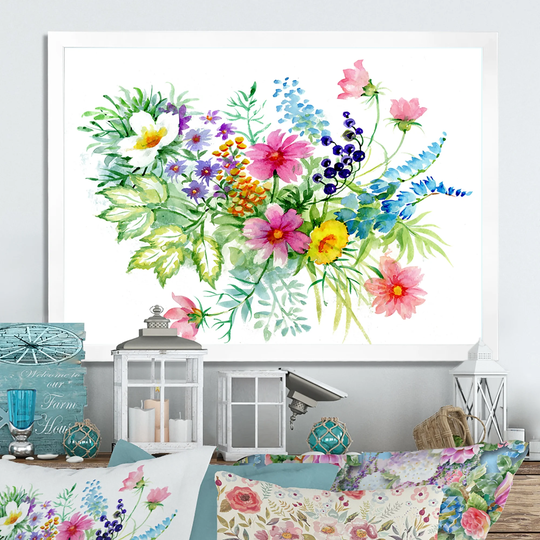 Designart 'Blooming Colorful Flowers' Traditional Framed Art Print