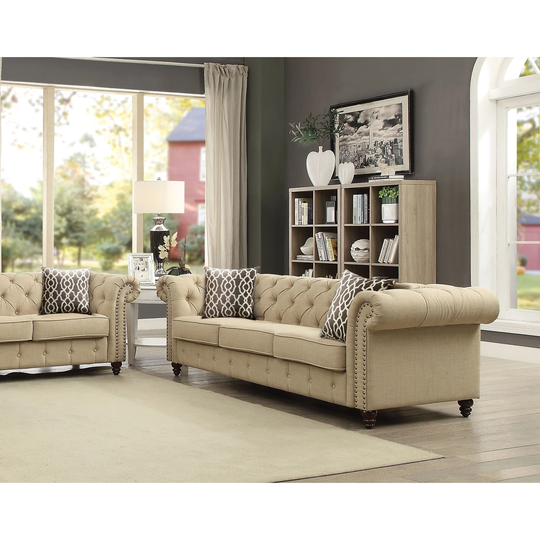 ACME Aurelia Sofa with 2 Pillows in Beige Linen