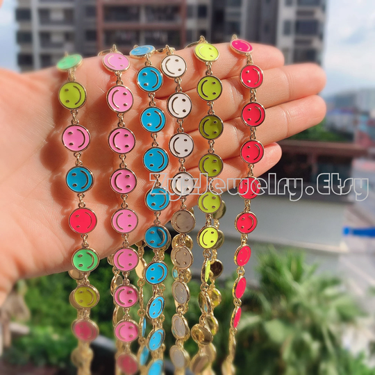 3-5Pcs, Colorful Enamel Happy Smiley Face Chain Necklace, Rainbow Smile Necklace Chain, Link Chain Necklace For Women Girl Jewelry