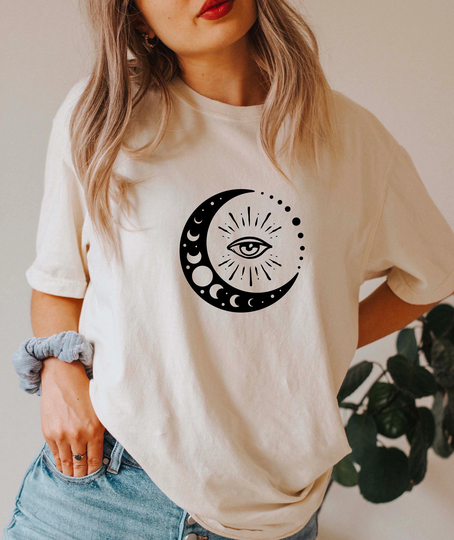 Comfort Colors Celestial Shirt, Eye & Moons T-Shirt, Boho Comfy Oversized Gift For Her