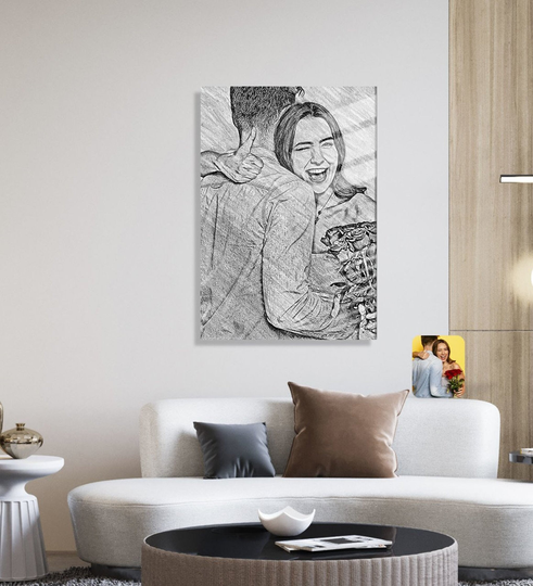 Custom Pencil Portrait Painting Glass Print, Glass Printing, Tempered Glass Printing, Room Decor, Modern Room, Family Photo, Mother's Day Gift
