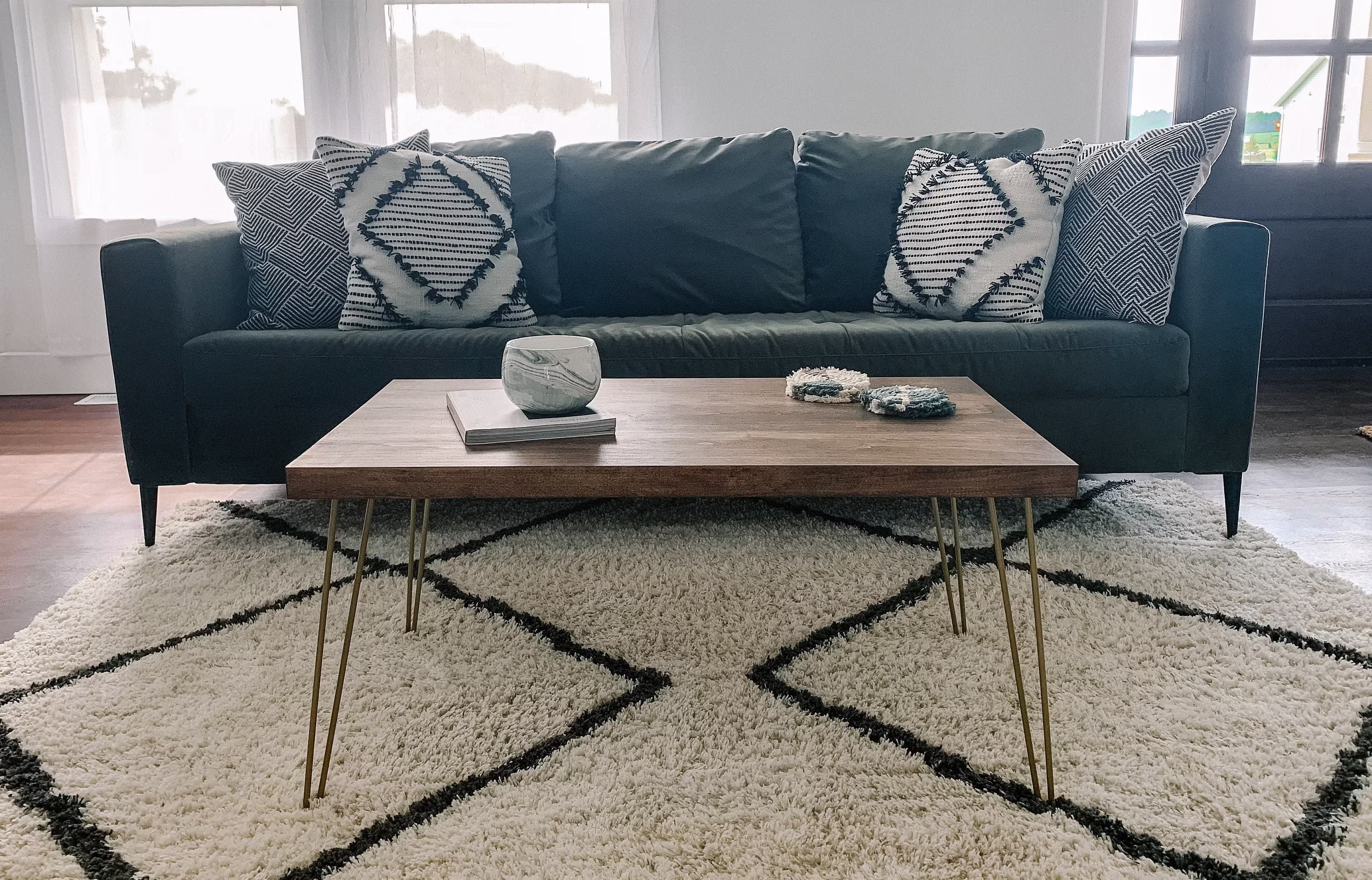 Coffee Table - Solid Wood Modern Hairpin Industrial With Metal Legs