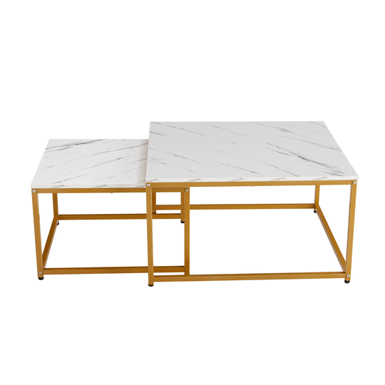 Modern Nesting Coffee Tables Set, Marble white, 2pc, 31.5''L 31.5''W 17.72''H