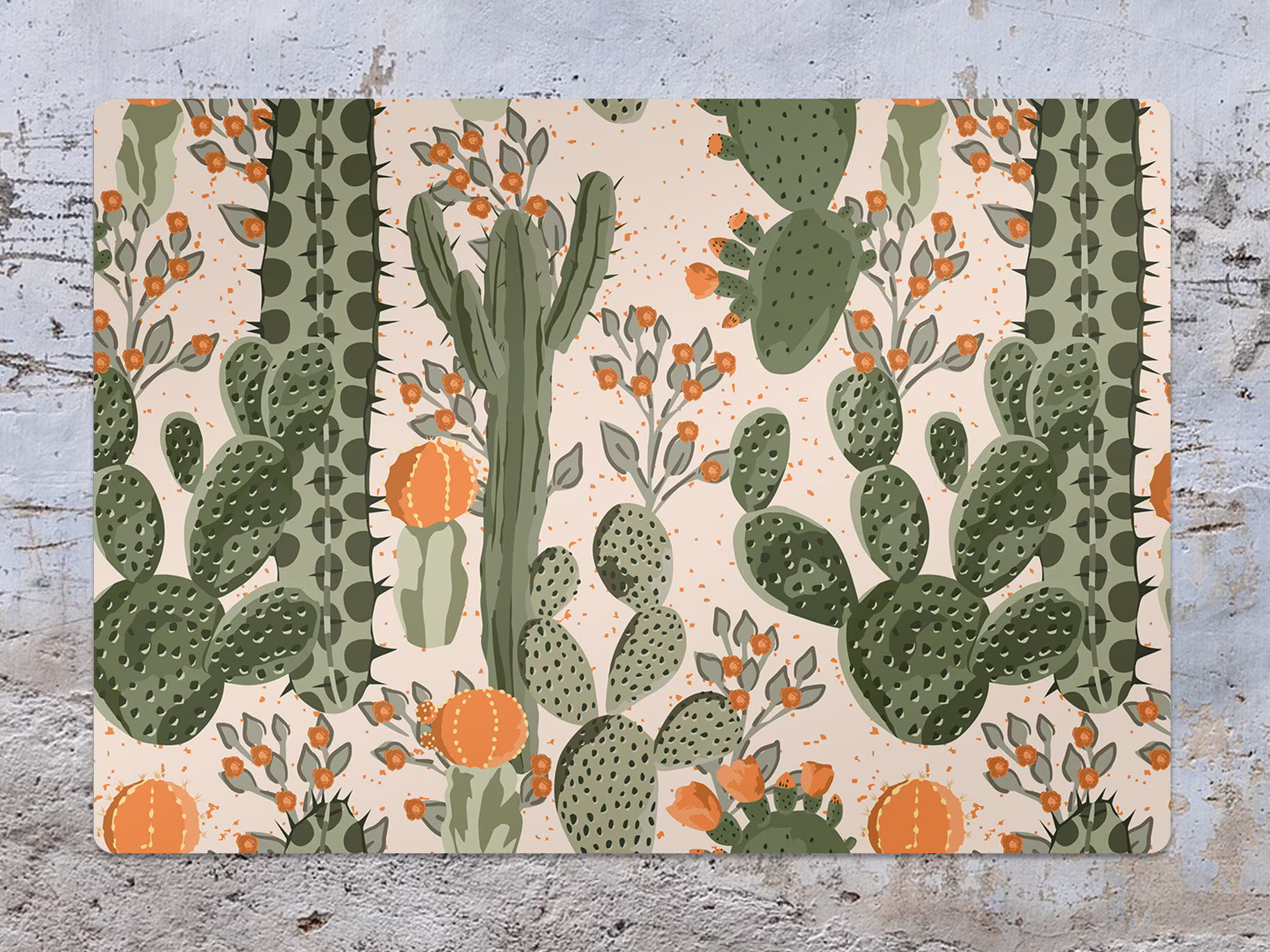 Orange Cacti Chair Mat, Green Vinyl Floor Protective Plants Splat Pad, Area Rug, Housewarming Gift, Splash Mat