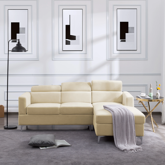 83.4" L-shaped Sectional Sofa Velvet Upholstered Sofa & Chaise with Adjustable Headrest