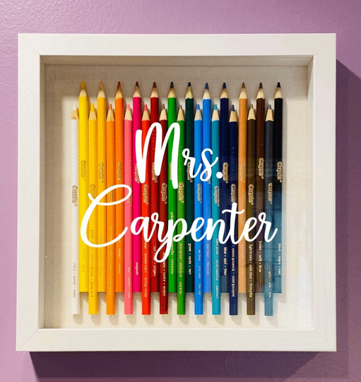 Crayola Colored Pencils Shadowbox Frame 9" X - Teacher Gift Classroom Wall Art Personalized