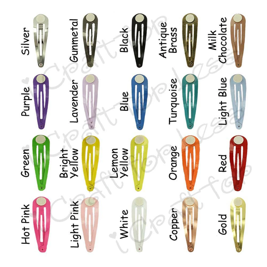 100 Color Snap Clips with Glue Pads Blank Barrette - Pick Tear Drop Shape 50mm | 2 Inches