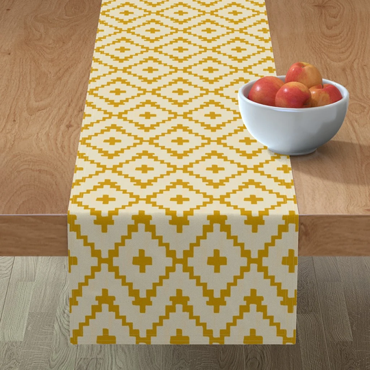 Southwestern Boho Table Runner - Diamond Chevron By Alison Janssen Mustard Yellow Desert Cotton Sateen Spoonflower