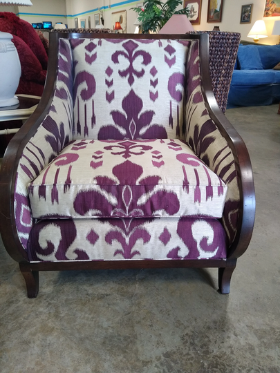Henredon Brittany Slipper Chair ~ Ikat Smooth Silk Textile