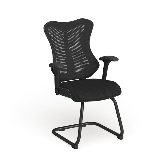 Designer Mesh Sled Base Side Reception Chair with Adjustable Arms
