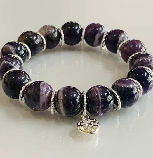 Amethyst Bracelet, Natural Stretch February Birthstone, Crystal Large 12mm Beads