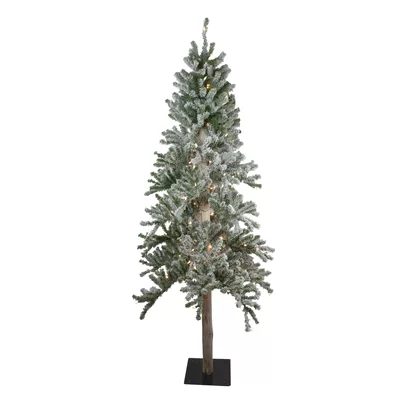 7' Pre-Lit Pencil Flocked Alpine Artificial Christmas Tree - Clear Lights