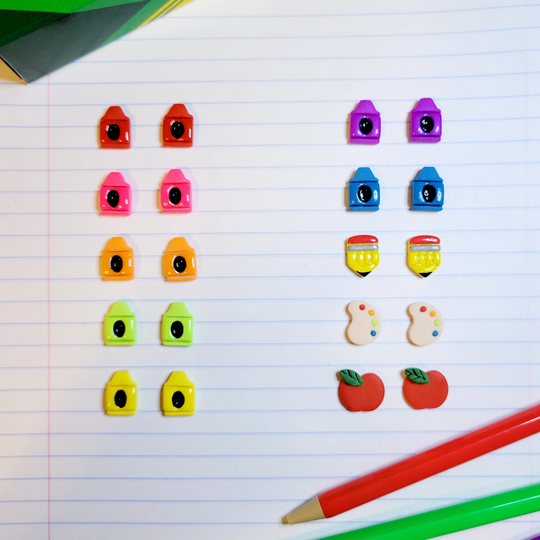 Back To School Stud Earrings L Crayons Pencils Paint Apple Supplies Stationary Gifts For Teacher Polymer Clay Jewelry
