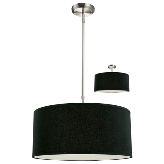 Albion Three-Light Nickel Pendant with Black Fabric Shade