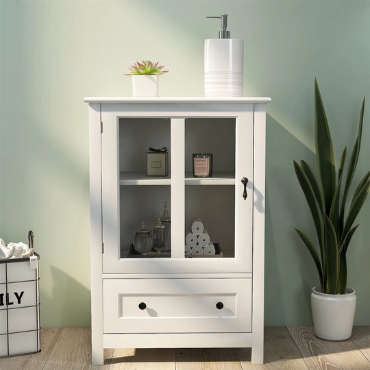 Buffet Storage Cabinet with Glass Door, White Accent Cabinet Sideboard