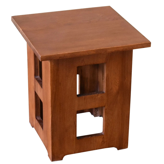 Mission Solid Oak Square End Table With Cut Outs - Michael's Cherry Walnut