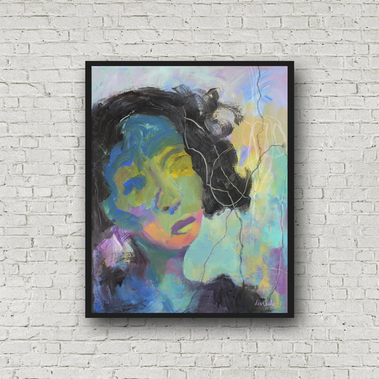 Original Female Portrait Colorful Face Painting On 16x20 Canvas "Lina" By Donna Ceraulo