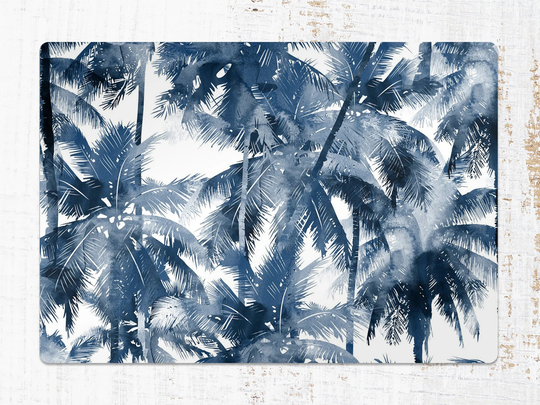 Watercolor Tropical Chair Mat, Blue Protective White Splat Tree Vinyl Floor Office Decor, Decorative Comfort Mat
