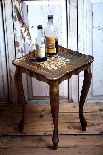 Florentine Side Table Gold Small Wooden Square End Vintage Italian 1950's Furniture