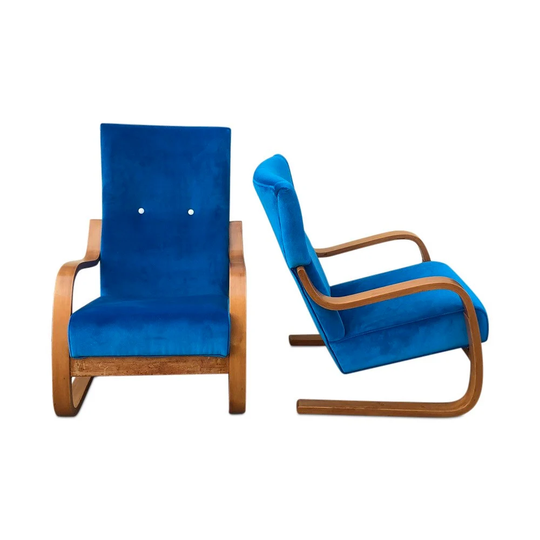 Mid-Century Pair Curated Vintage Chairs By The Acclaimed Finnish Designer & Architect Alvar Aalto