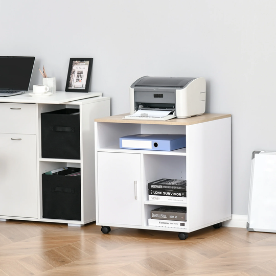 HOMCOM Printer Stand Multipurpose Moveable Filing Cabinet with Ample Inner Storage Space & 4 Easy-Rolling Wheels