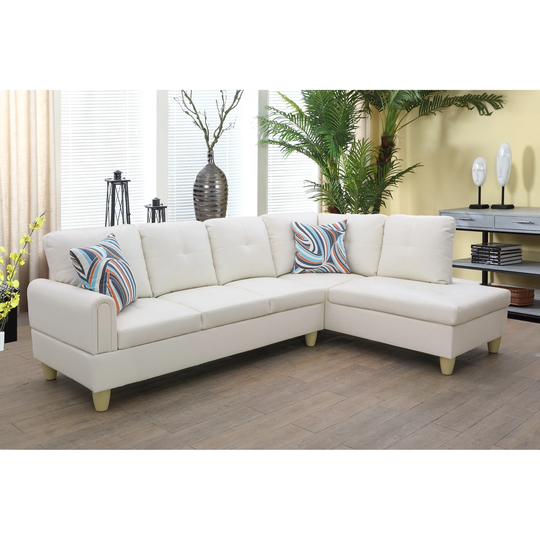 2-Pieces Sectional Sofa & Chaise,Off-White,Faux Leather(09722B-2)