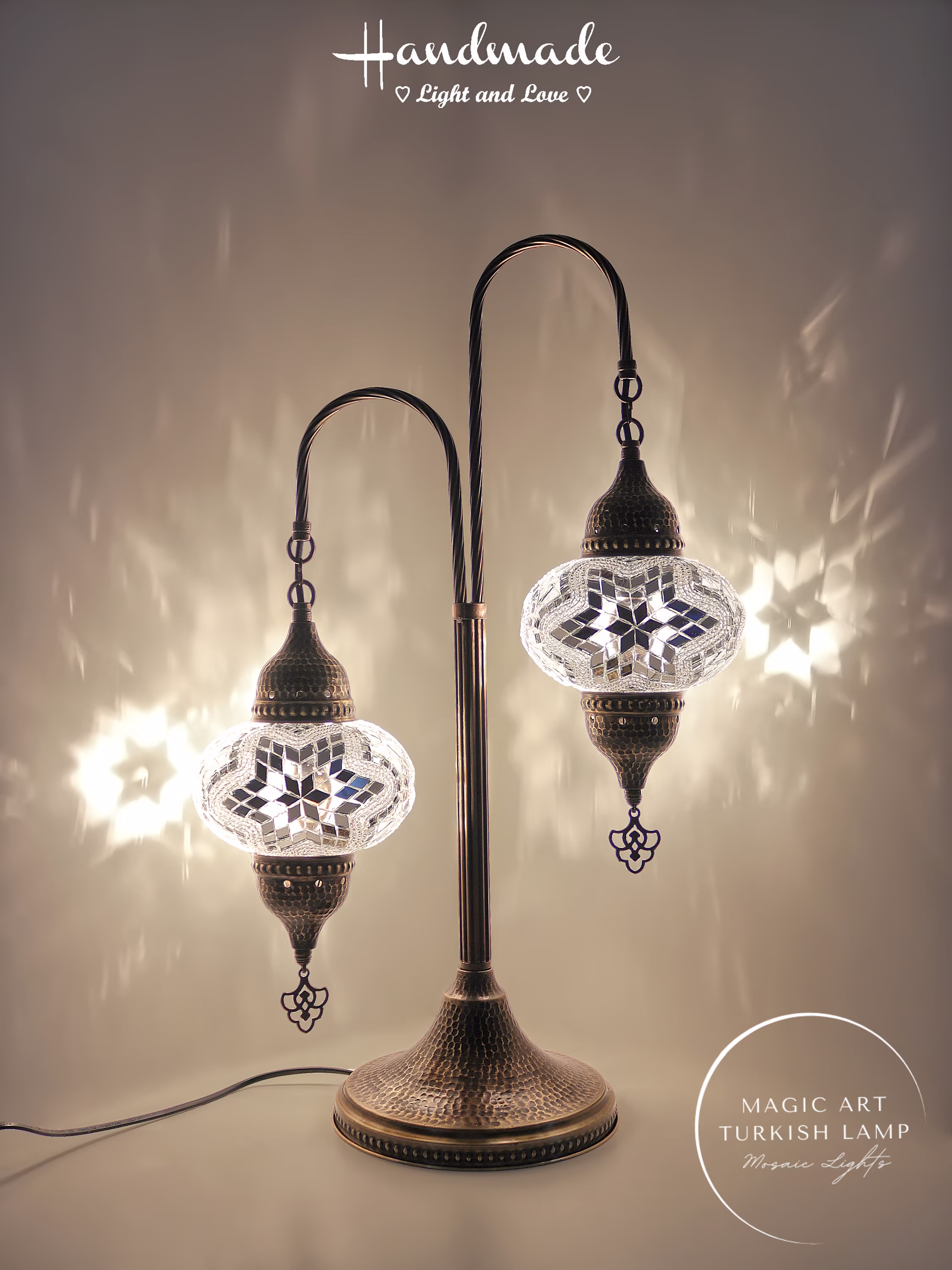 2 Globes Mosaic Table Lamp, Turkish Desk Colorful Plug in Lights, Morrocan Lamp
