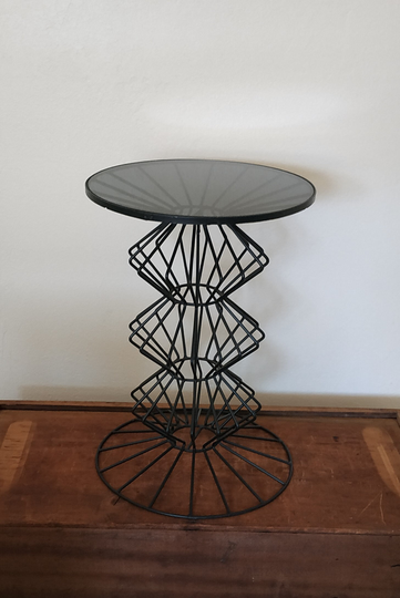 Mid Century Style Table Geometric Cone Metal End Frosted Glass