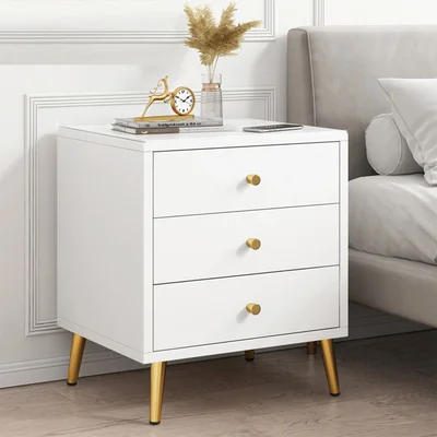 Cefola Nightstand With 3 Drawer Storage, Side Table W Metal Leg, Modern Nightstand