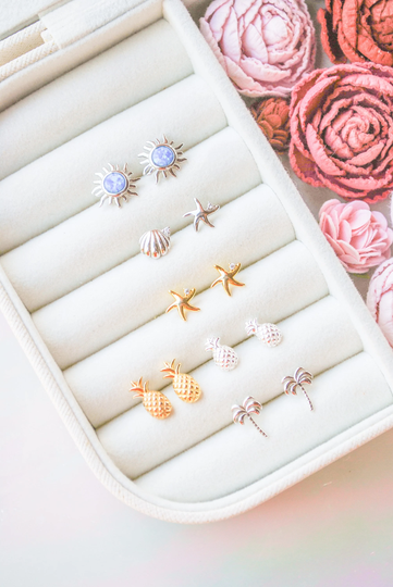 Beach Earrings, Palm Tree Earrings, Gold Stud Earrings, Sterling Silver, Small Earrings, Minimalist Earrings, Beach Jewelry, Dainty Studs