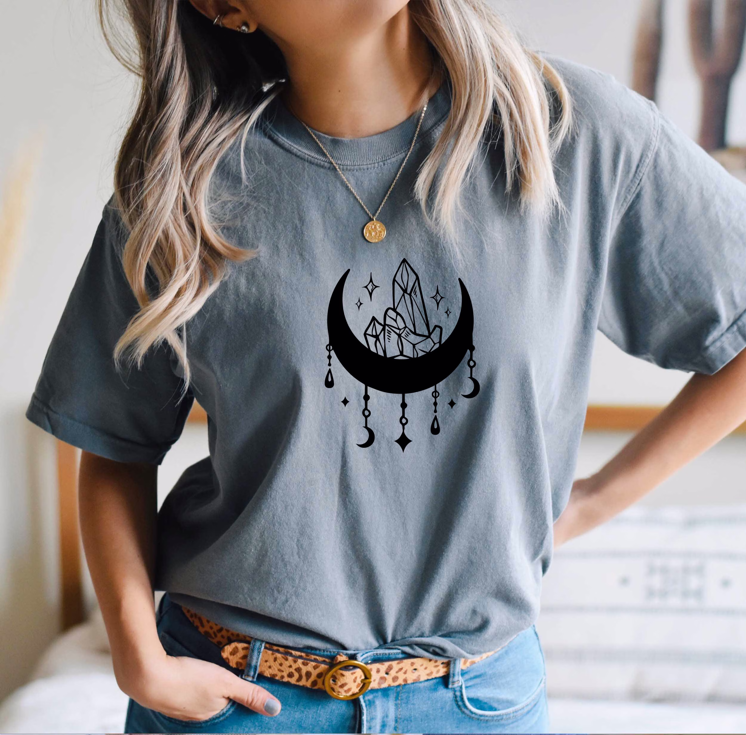 Comfort Colors Celestial Shirt, Moon & Crystals T-Shirt, Boho Comfy Oversized Gift